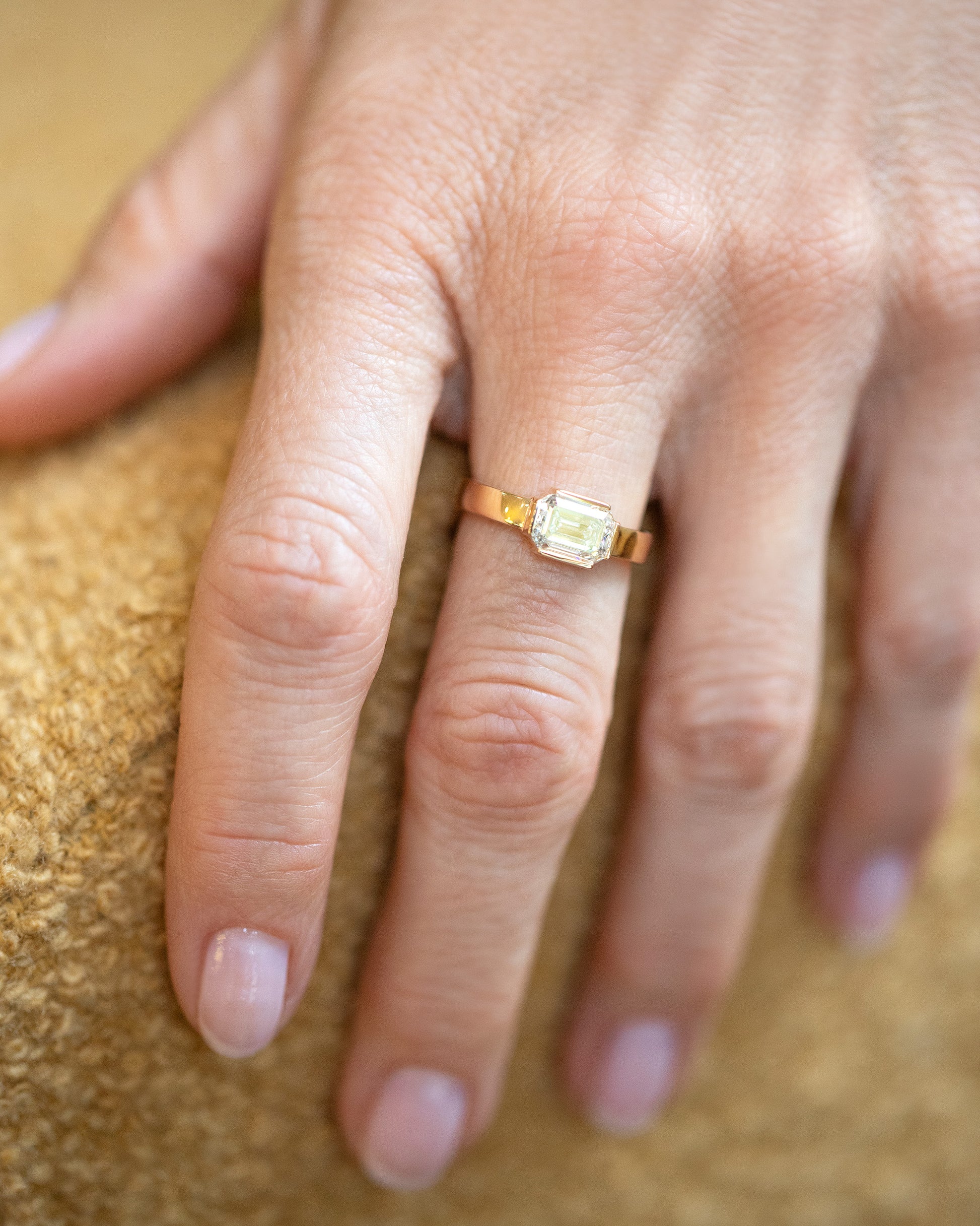 Diamond Fold Ring on model.
