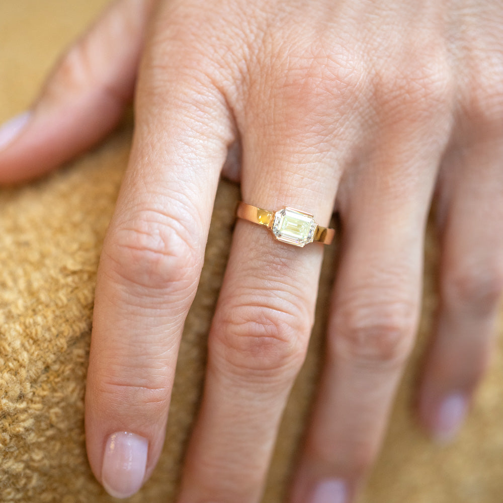 product_details::Diamond Fold Ring on model.