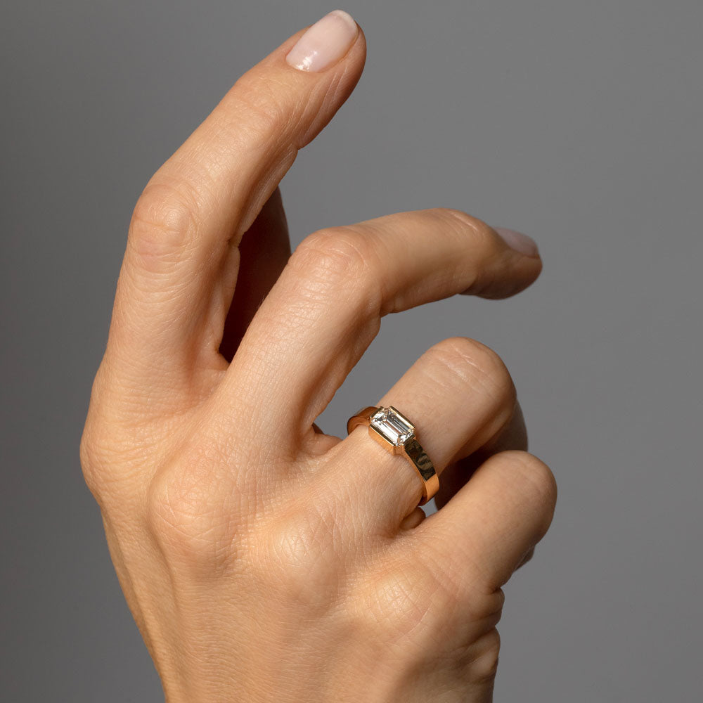 product_details::Diamond Fold Ring on model.