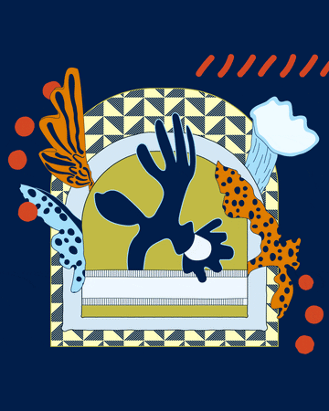 Glue, green and white animated graphic for the Suzanne Sullivan & Maggie Boyd Gallery Showcase, presented by Mociun.