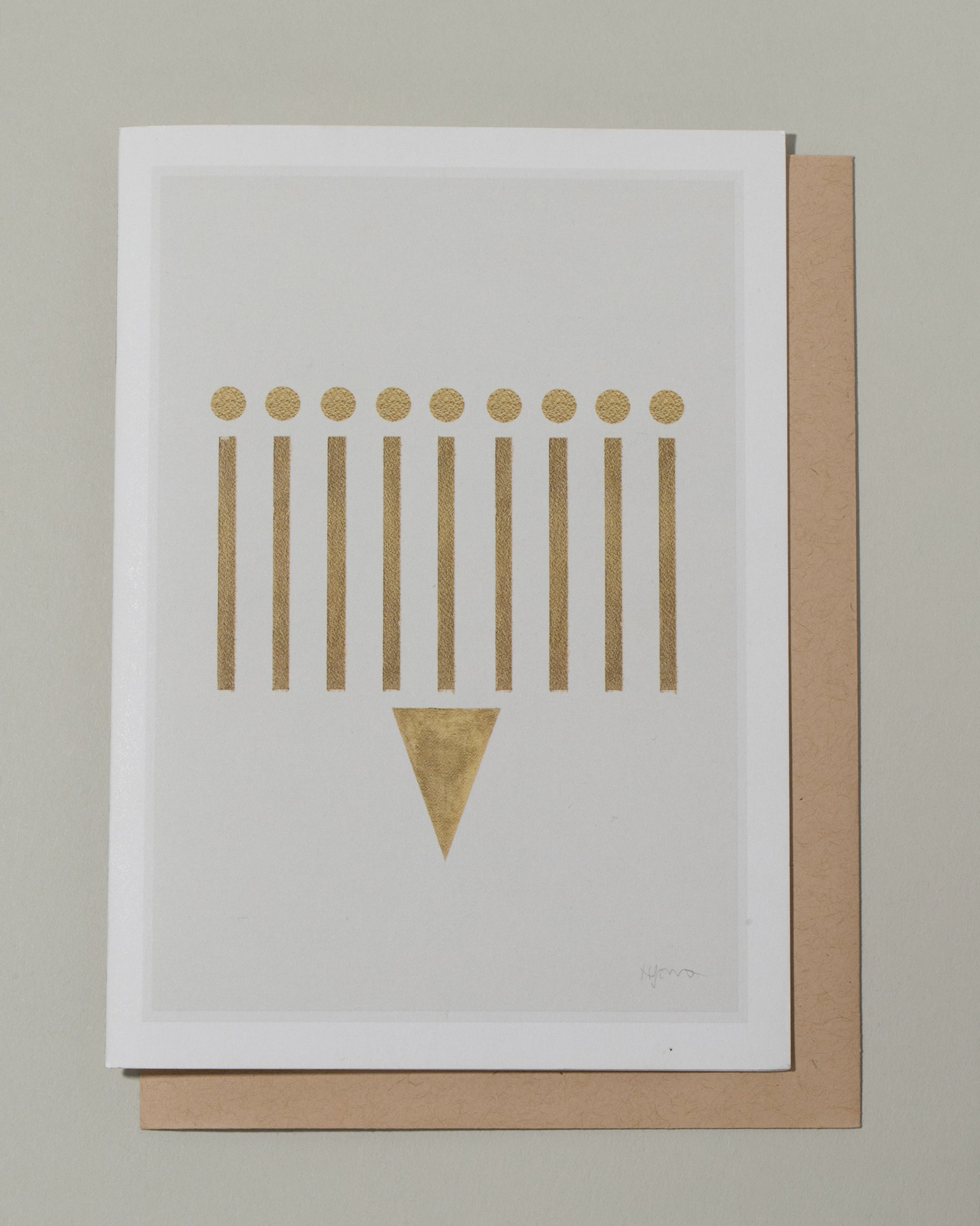 Hamish Roberston "Happy Hanukkah" Seasonal Greeting Card and envelope on light color background.