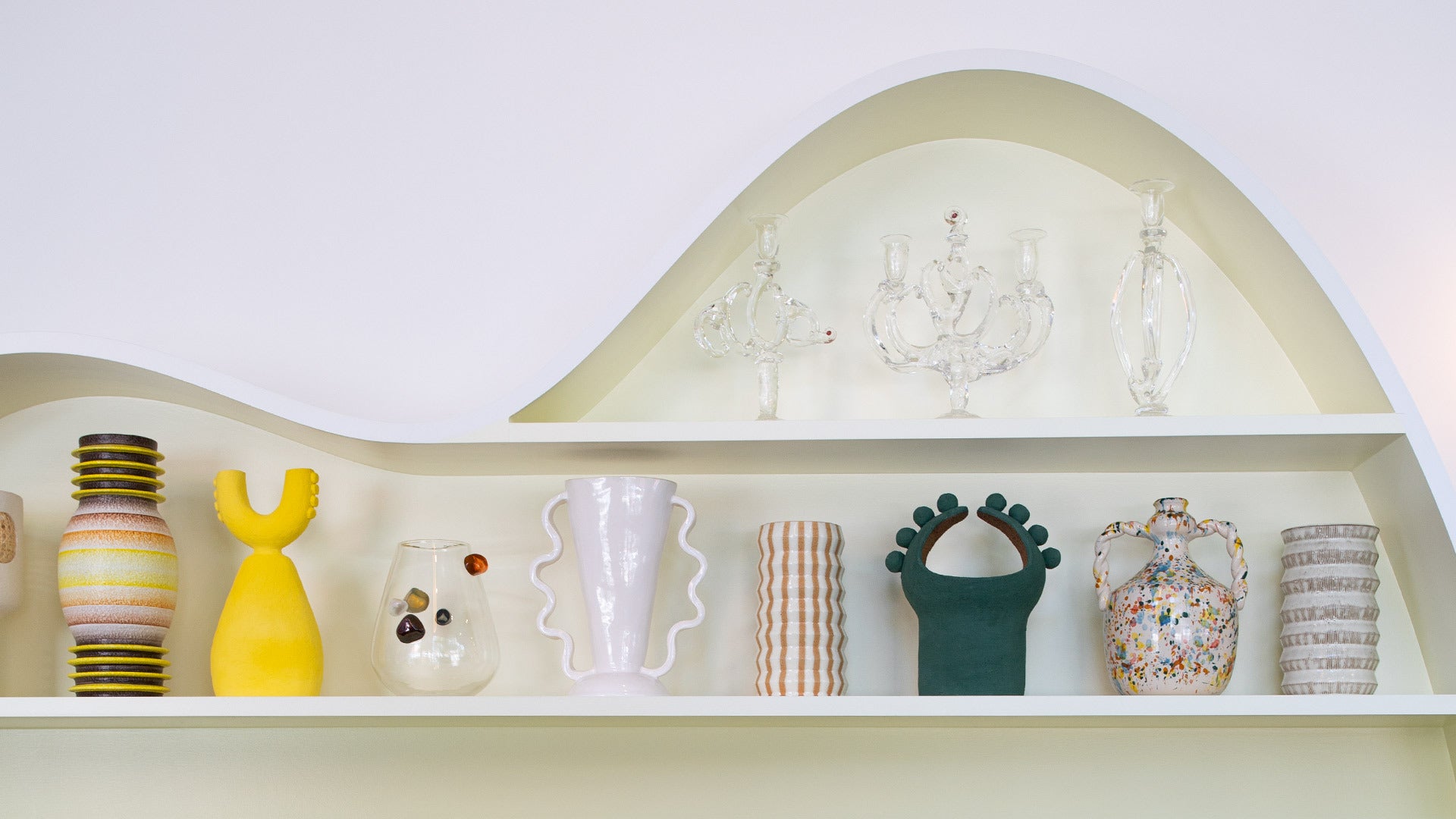 Handmade ceramic vases on display in the Mociun showroom.