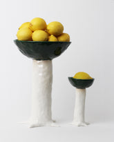 Eleonor Boström Dark Green PARK Tree Serving Bowl and PARK Large Tree Serving Bowl on light color background. Lemons not included.