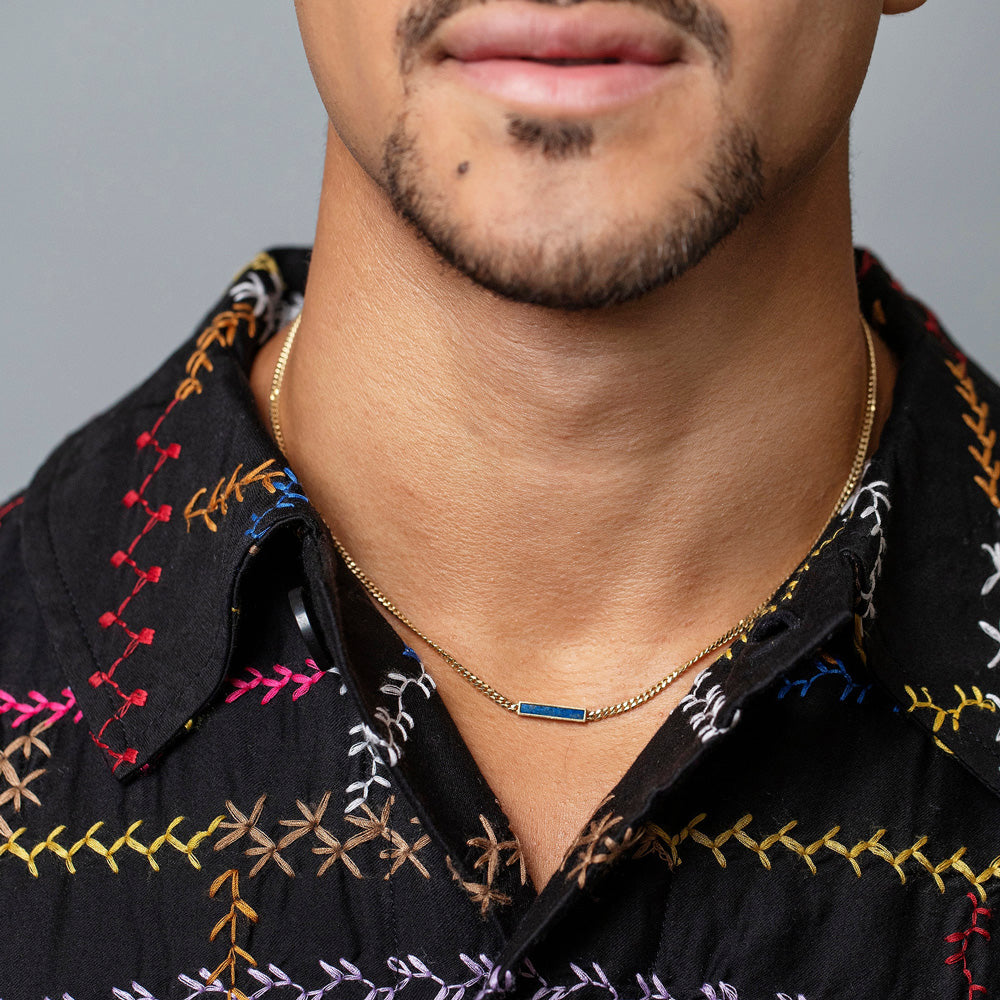 product_details::Lapis 2.4mm Identity Chain Necklace on male model.