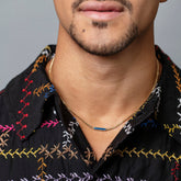 product_details::Lapis 2.4mm Identity Chain Necklace on male model.