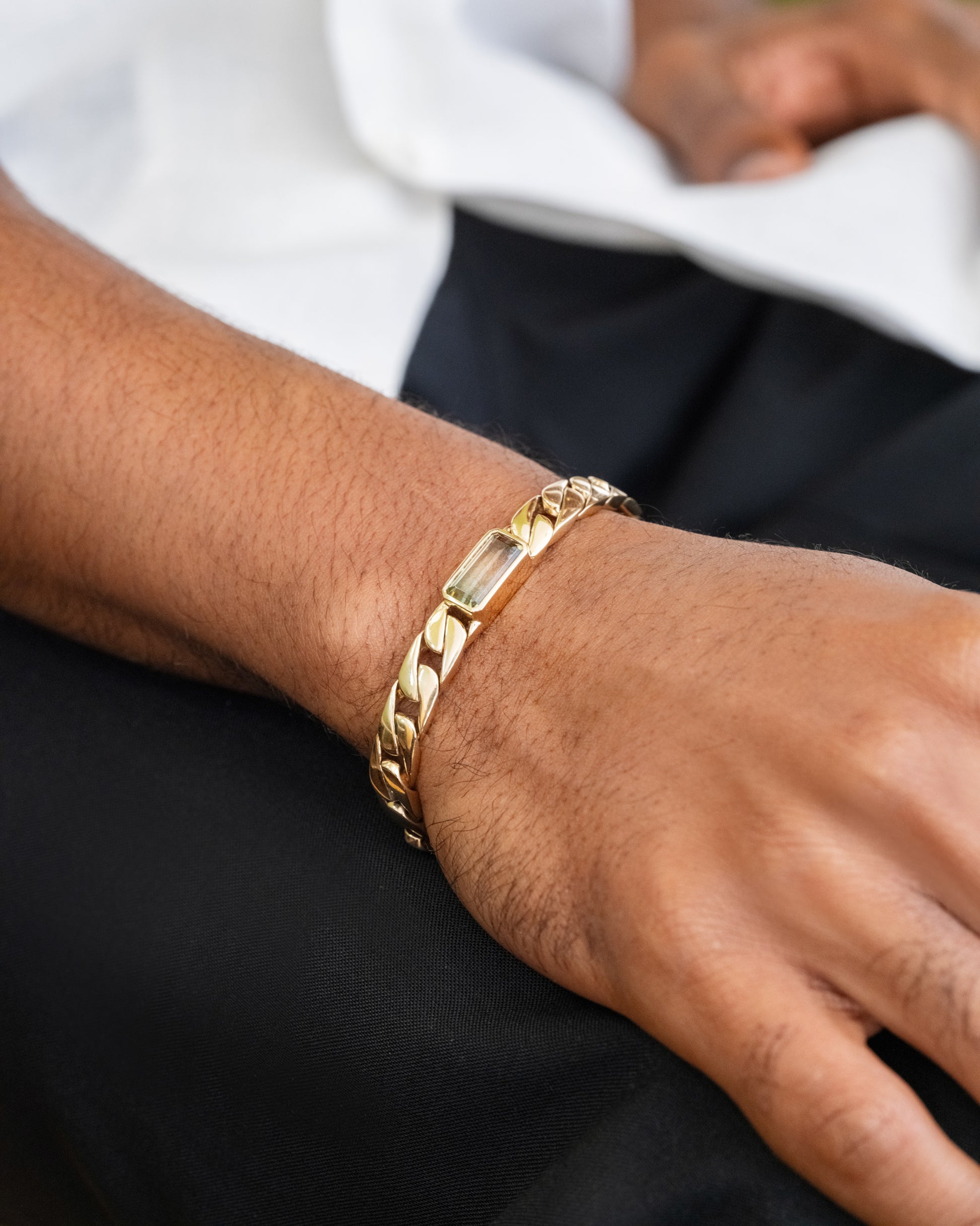 Identity Chain Bicolor Tourmaline Bracelet 003 on male model.