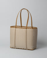 Palorosa Medium White & Tobacco Bicolor Tote Basket Bag on light color background.