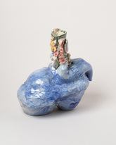 View from the back of the Janie Korn Apotropaia The Lovers Vase on light color background.