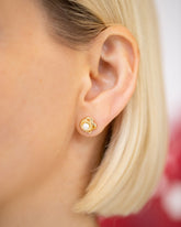 Moon Earrings on model.