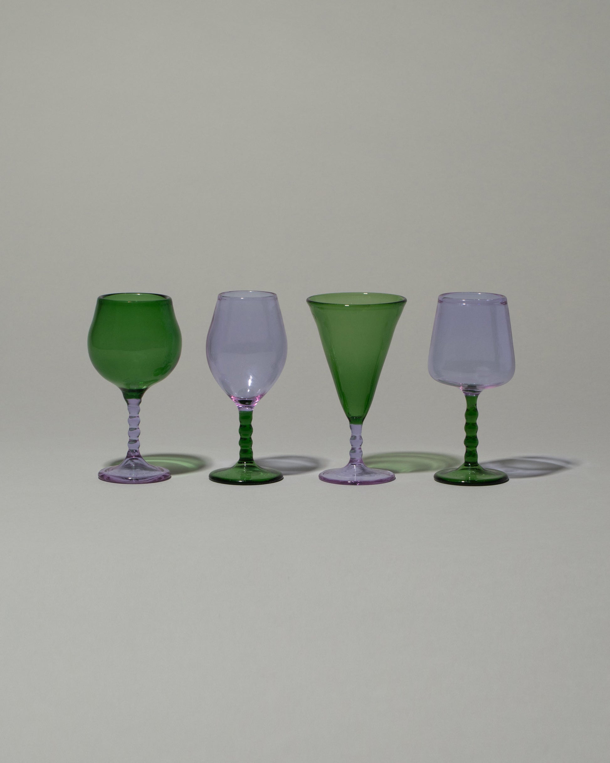 Ornamental by Lameice Green & Lilac Dreamlike Liquor Glass Set on light color background.