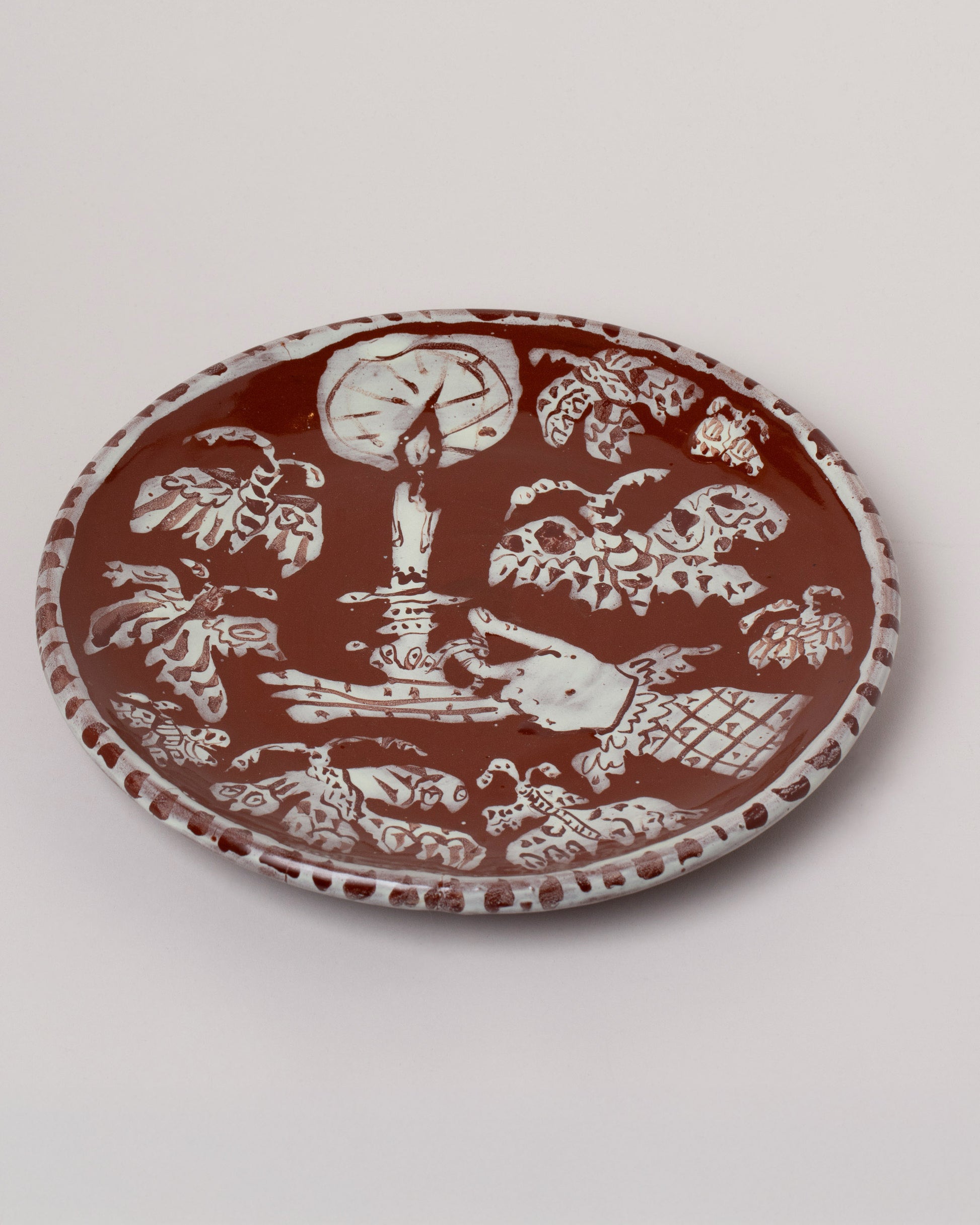 Maggie Boyd With Moths To The Candle Chocolate Platter on light color background.