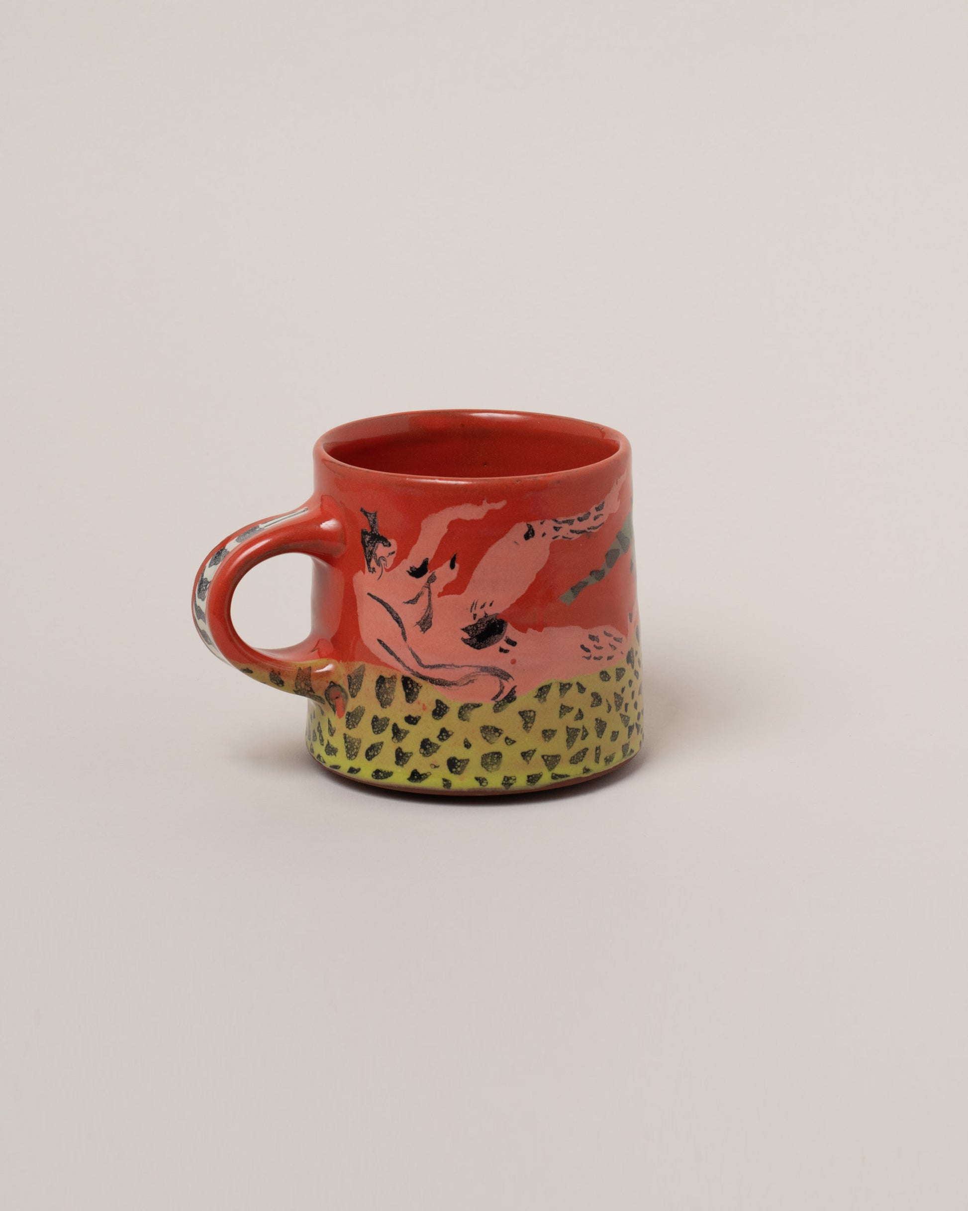 Maggie Boyd Pink Lady Lounges Mug on light color background.