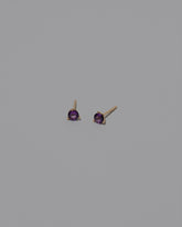 Petite Amethyst Martini Stud Earrings on light color background.