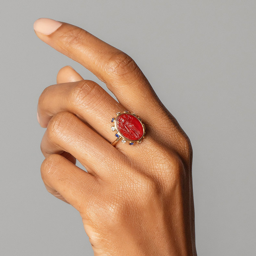 product_details::Minerva Ring on model.