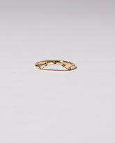 Gold Five Stone Black Diamond Mini Curve Band on light color background.