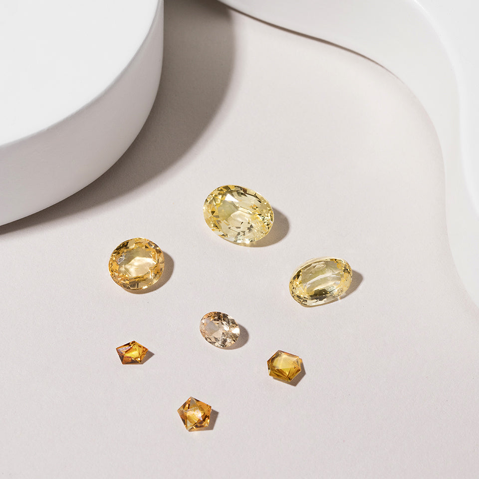 Loose yellow sapphire stones in various cuts
