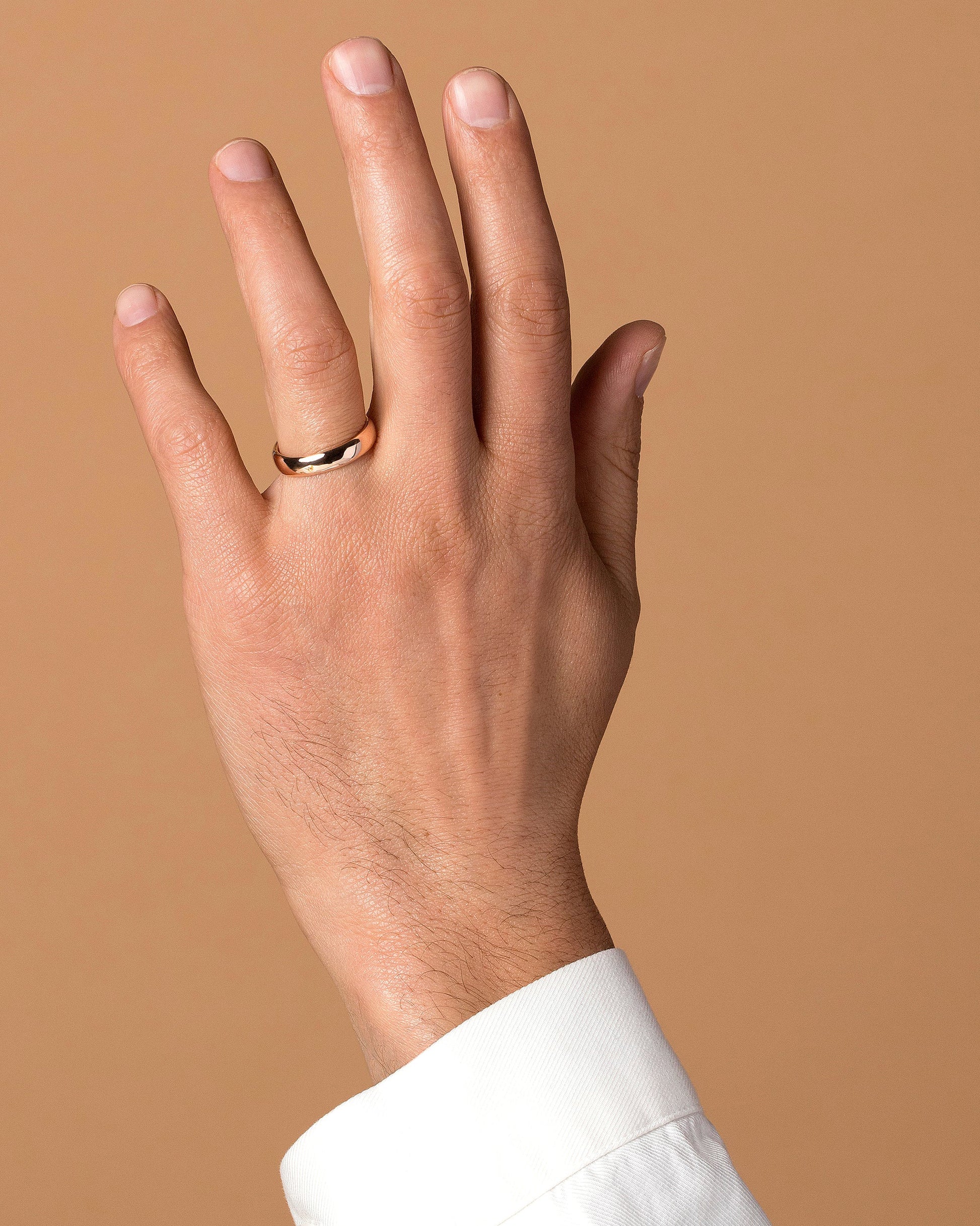 Gold 5mm Half Round Band on model.