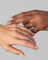 Gold 3mm Half Round Bands on models.