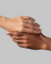 Gold 5mm Half Round Bands on models.