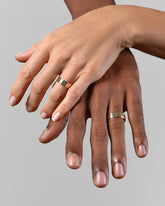 Gold 6mm Square Wire Bands on models.