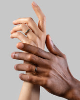 4mm Platinum Outside, 18K Inside Swimming Pool Band and 4mm 18K Outside and Platinum Inside Swimming Pool Band on models.