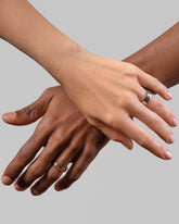 6mm Platinum Outside, 18K Inside Swimming Pool Band and 5mm Three Tone Swimming Pool Band on models.