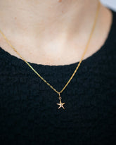 Hot Dog Chain Necklace and Gold Verve Five Point Star Charms on model.