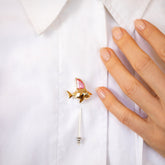 product_details::Simon Shark Pin on model.