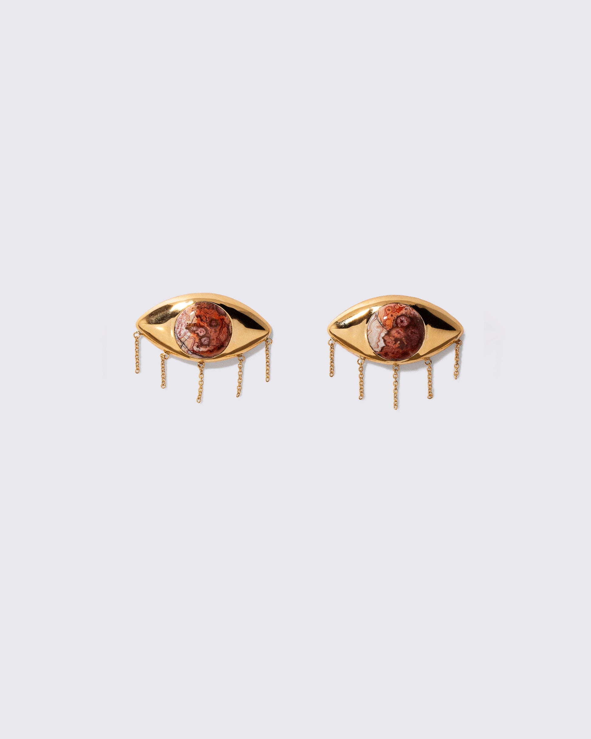 Agate Eye Earrings on light color background.
