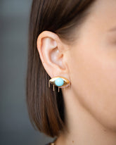 Turquoise Eye Earrings on model.