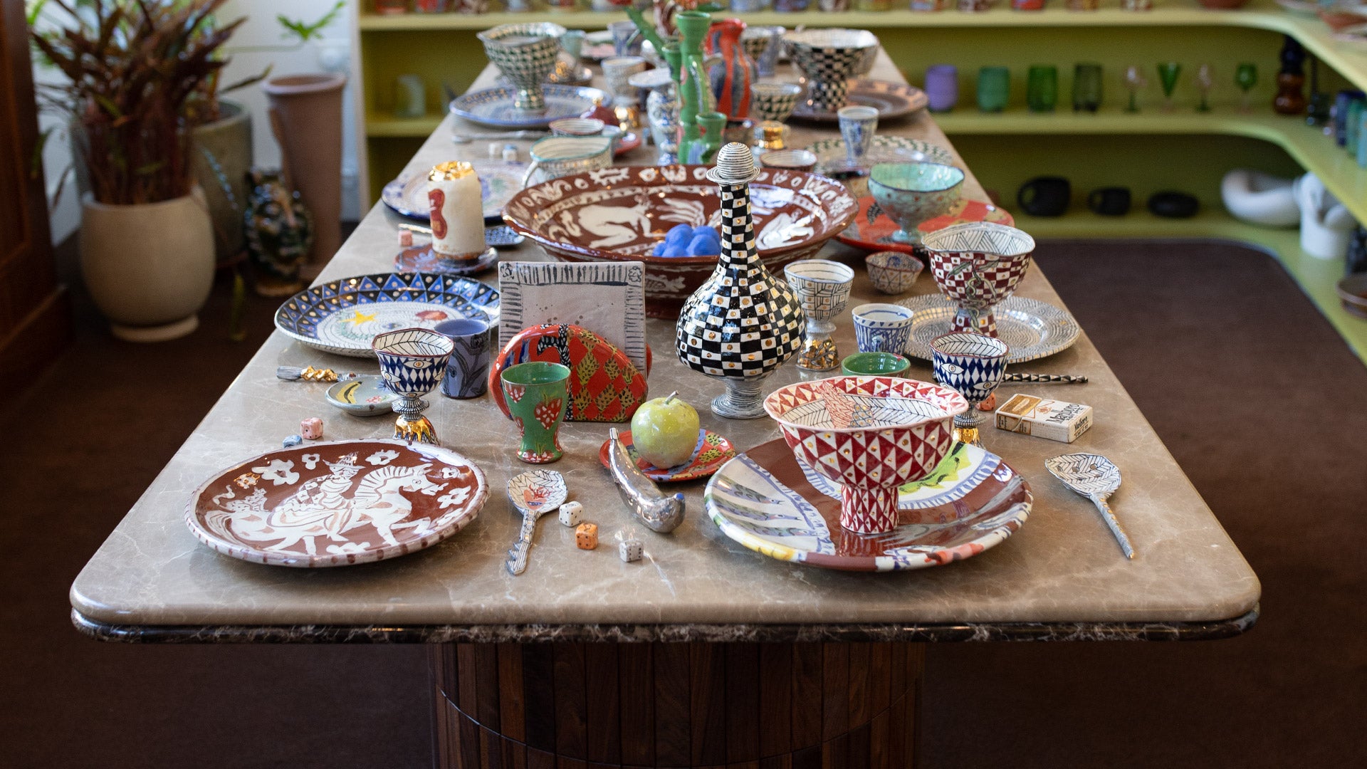 Photo of the Maggie Boyd & Suzanne Sullivan exhibit in the Mociun store. 