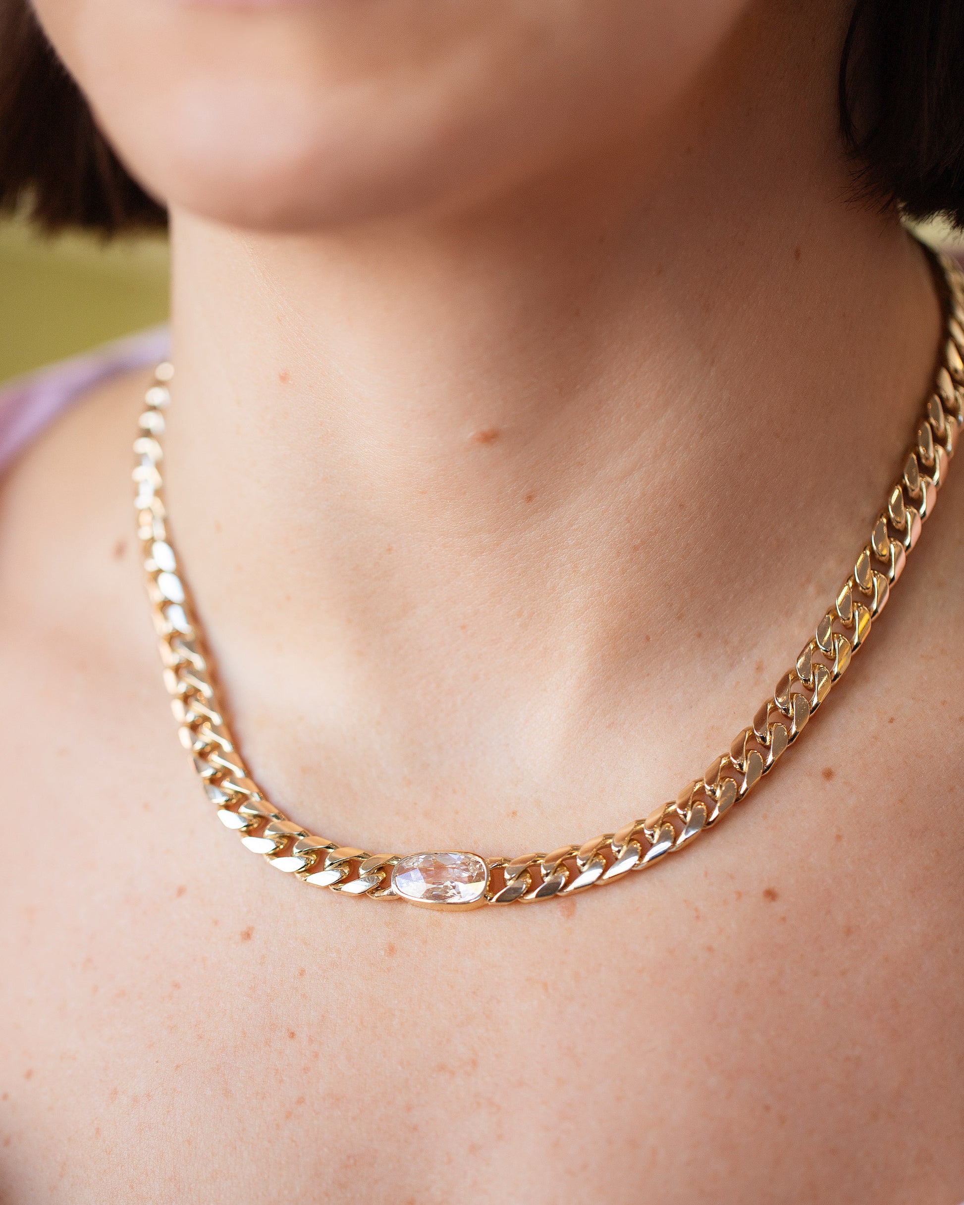 Identity Chain Diamond Necklace 001 on model.