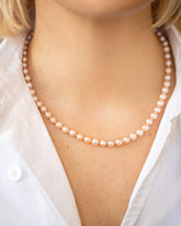 Faceted Sugar Pearl Necklace on model.