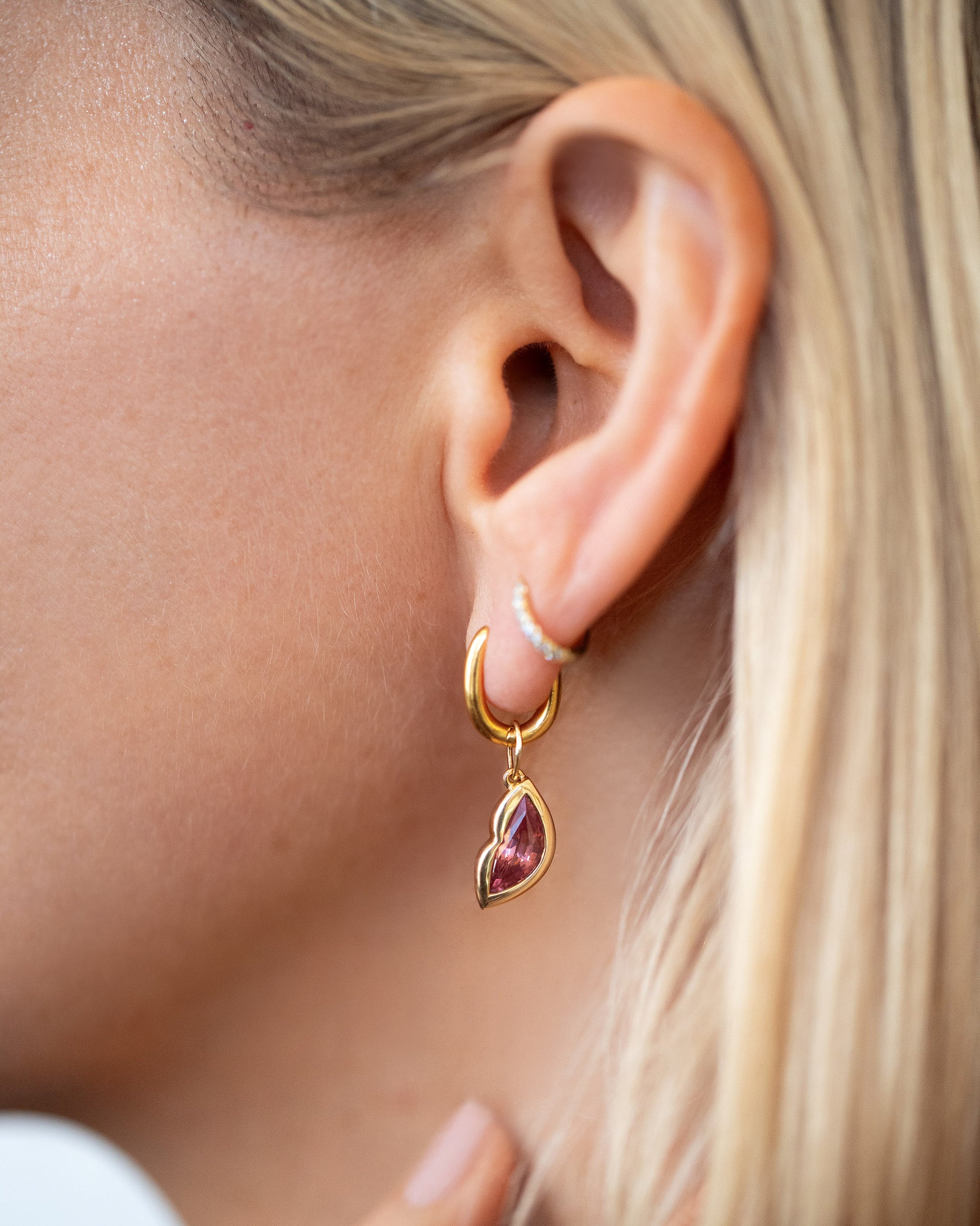 Pink Lover's Kiss Charm on model.