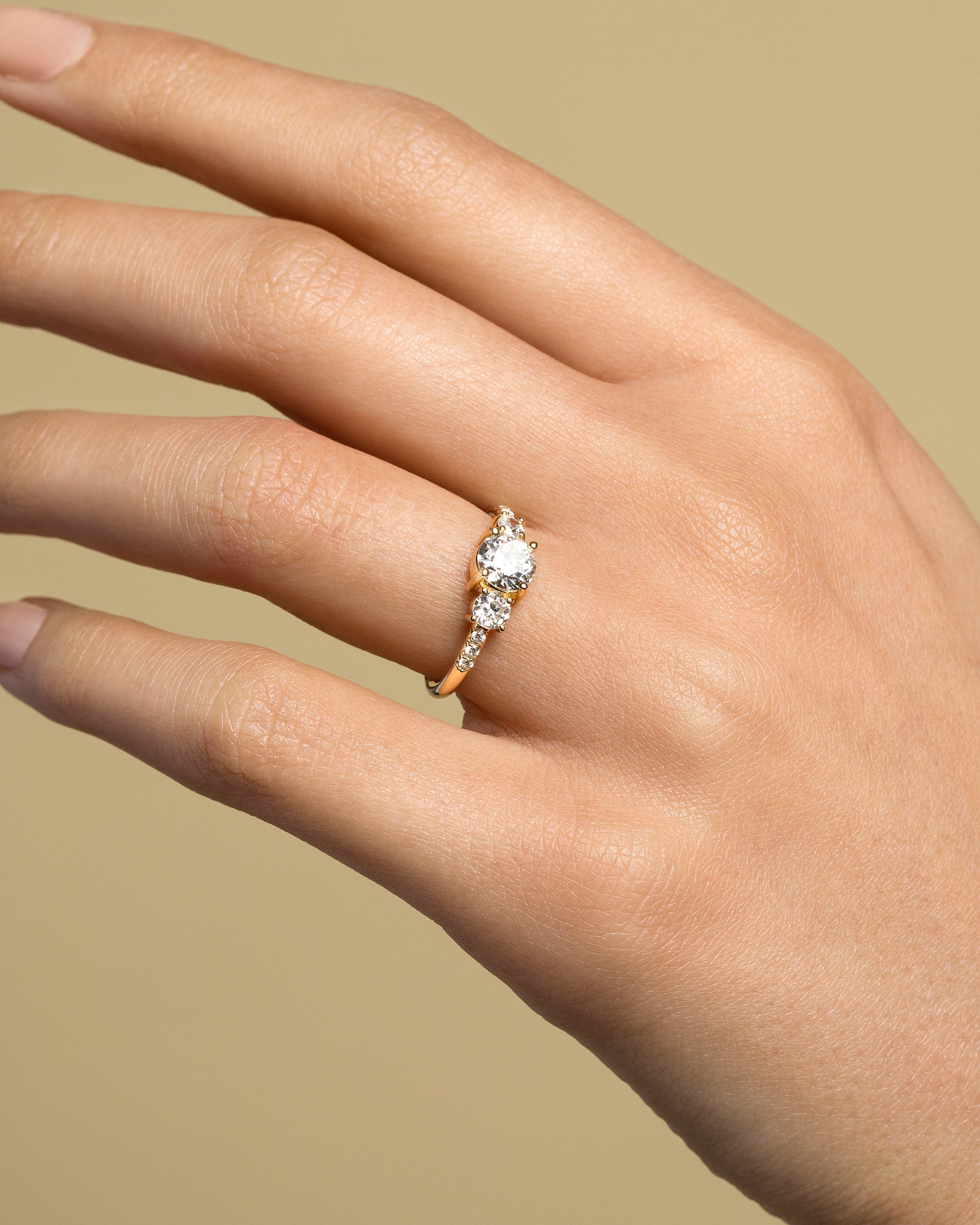 Past version of the White Diamond Orion Ring on model.