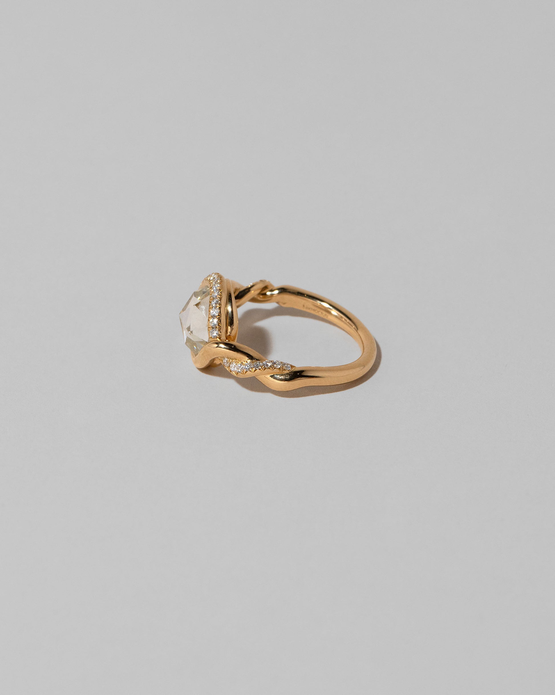 View from the back of the Entwine Ring on light color background.