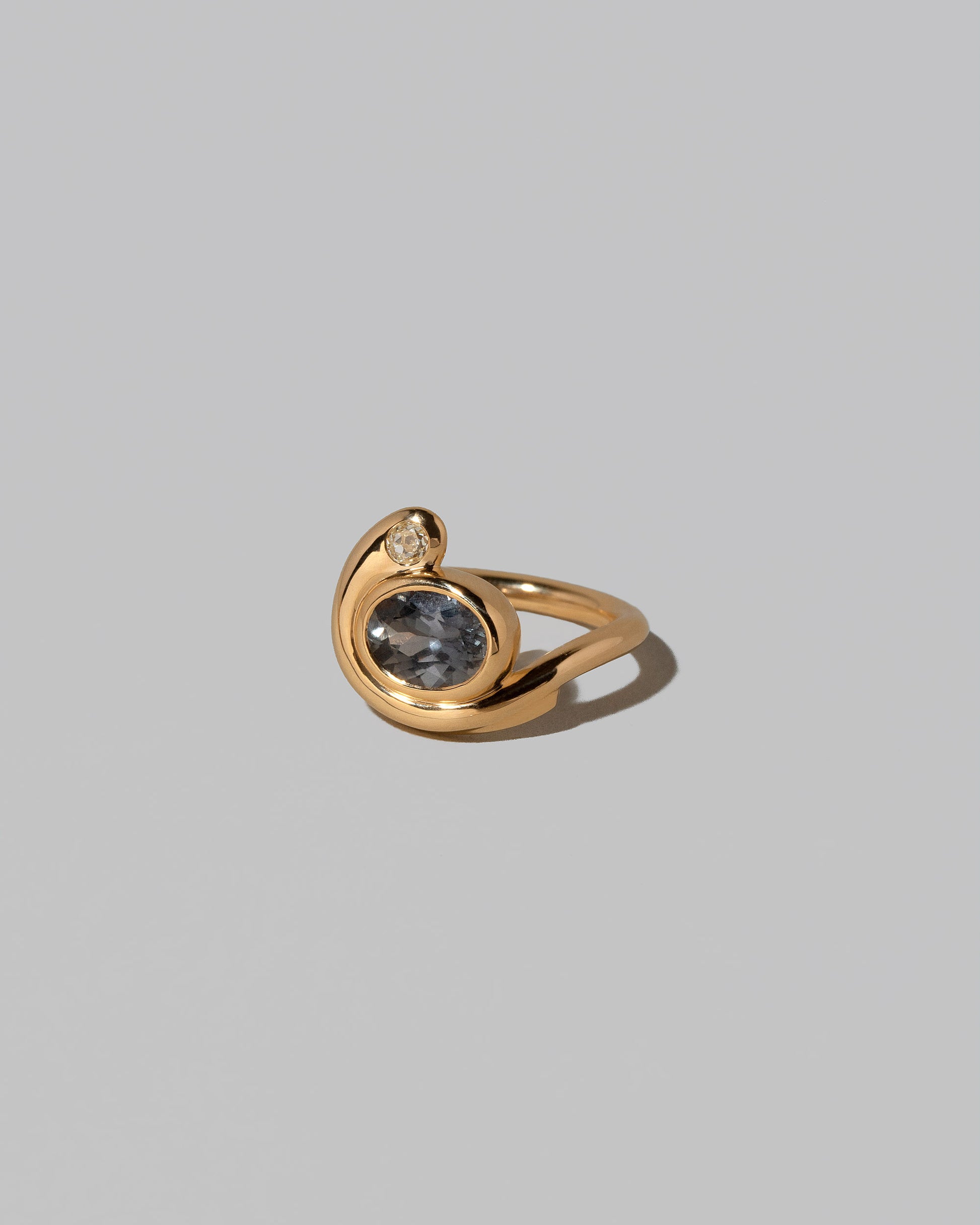 View from the side of the Ambrosina Ring on light color background.
