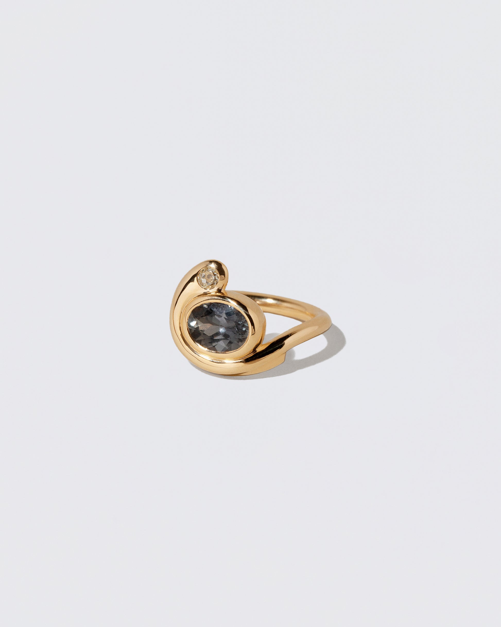 View from the side of the Ambrosina Ring on light color background.