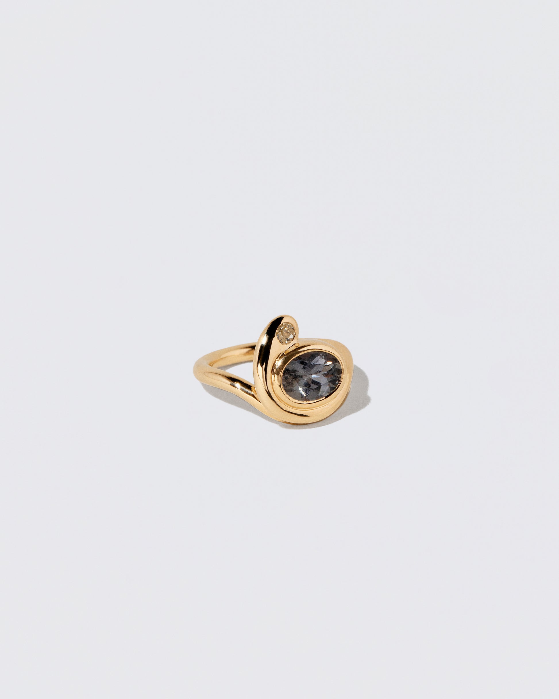 View from the side of the Ambrosina Ring on light color background.