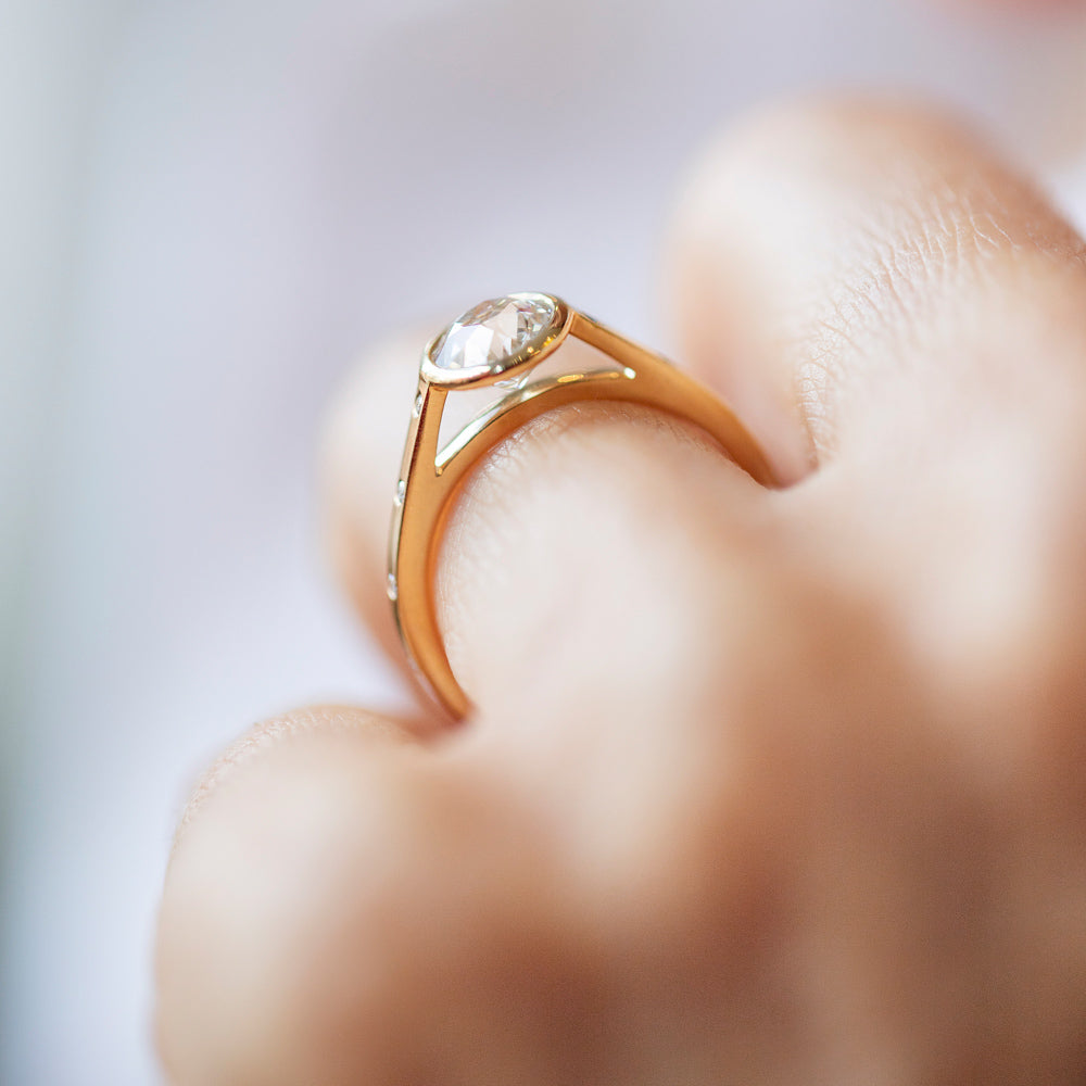 product_details::Diamond Calatrava Ring on model.