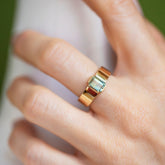 product_details::Sapphire Double Ring on model.