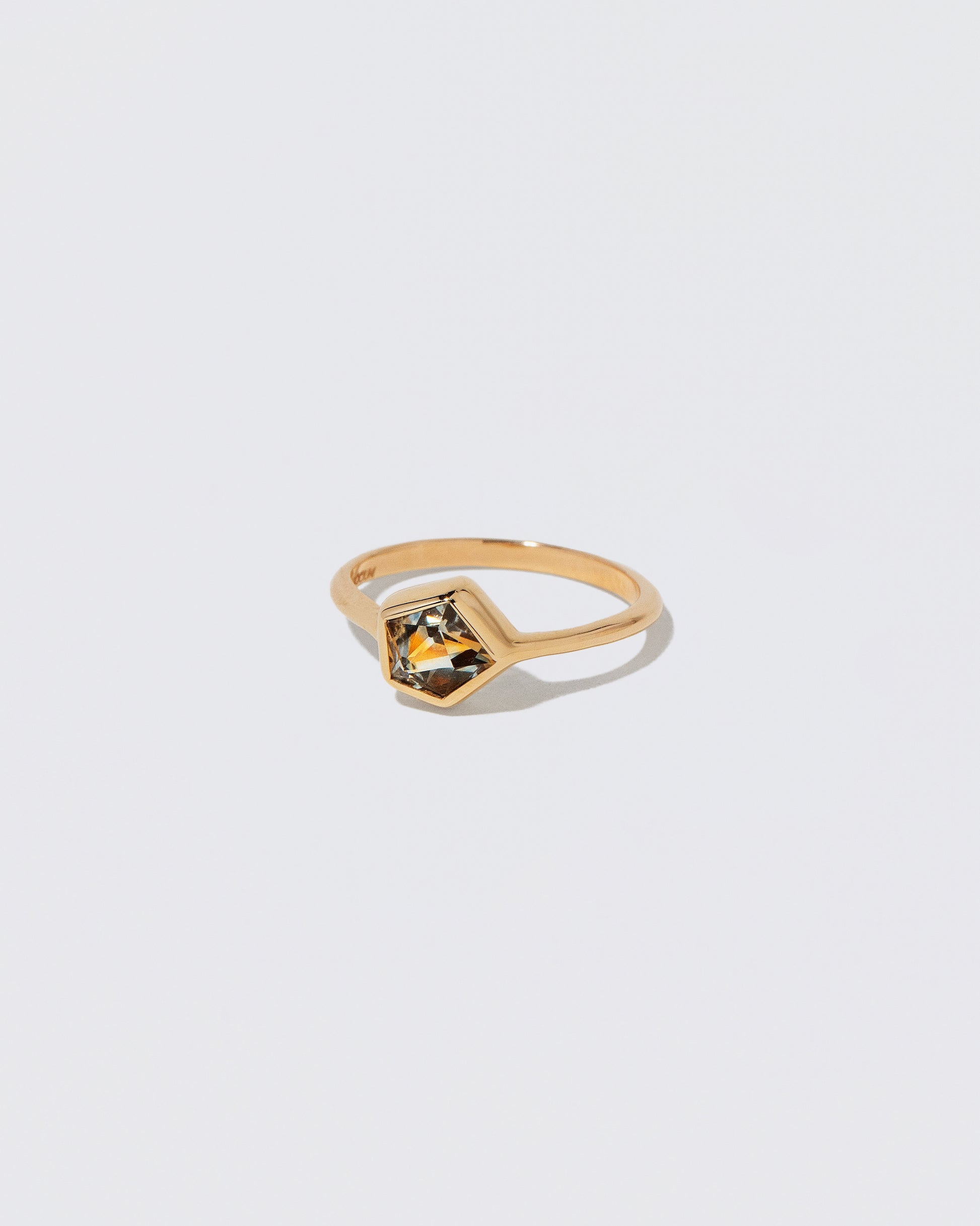 View from the side of the Geyser Bicolor Sapphire Ring 009 on light color background.