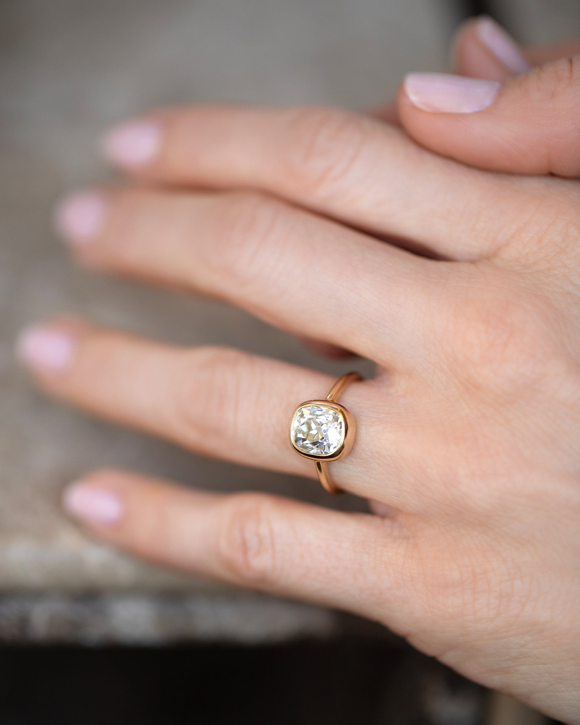 Geyser Diamond Ring 006 on model.