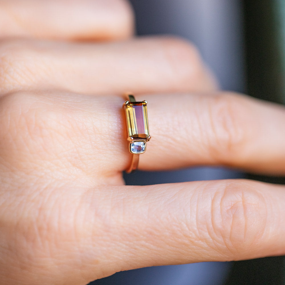 product_details::Golden Aura Ring on model.