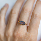 product_details::Blue Sapphire Gusher Ring on model.