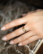 Gusher Green/Yellow Sapphire Ring 034 on model.