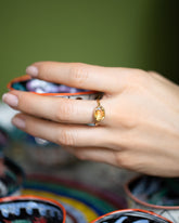 Gusher Yellow Sapphire Ring 033 on model.