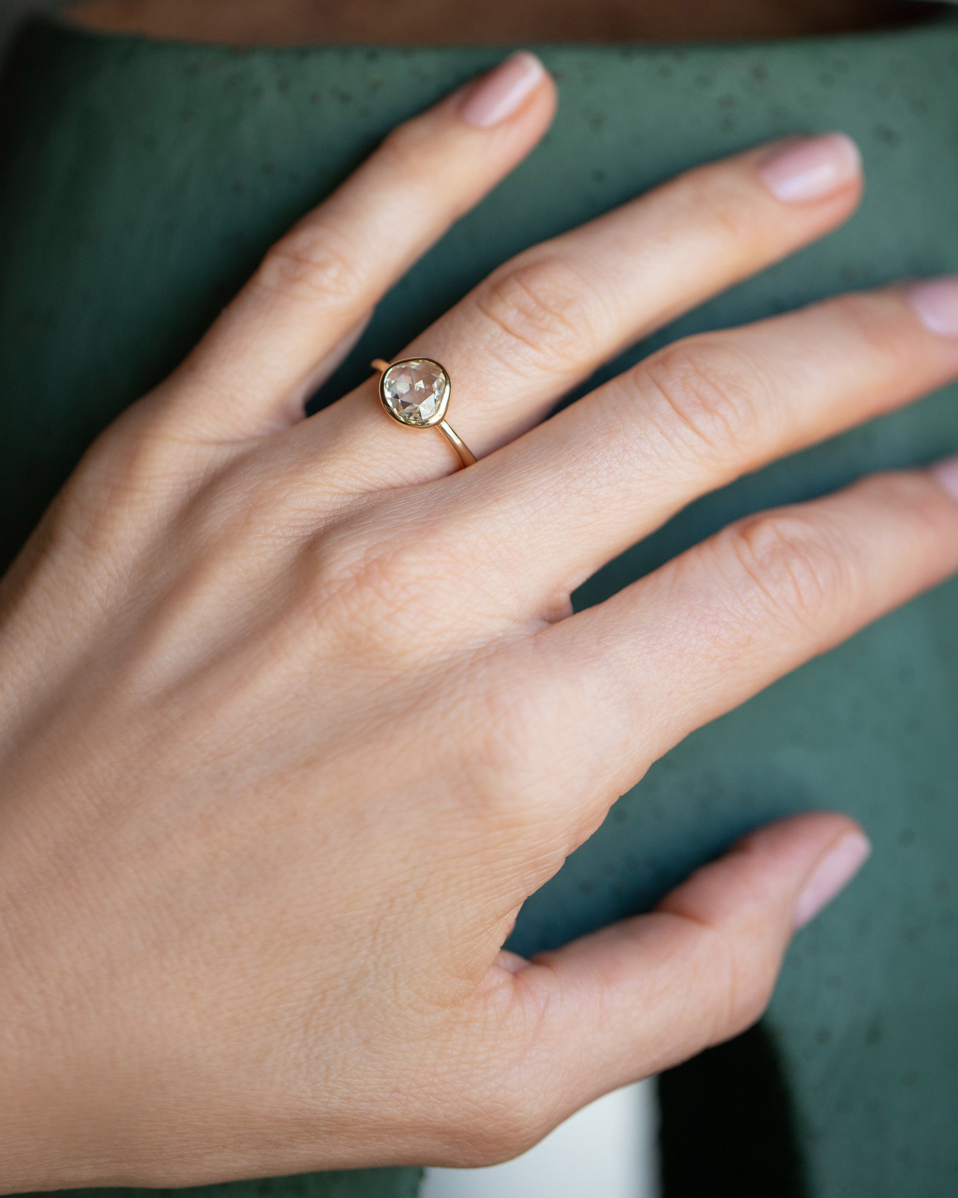 Gusher Diamond Ring 049 on model.