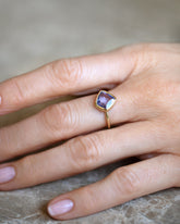 Gusher Purple Sapphire Ring 054 on model.