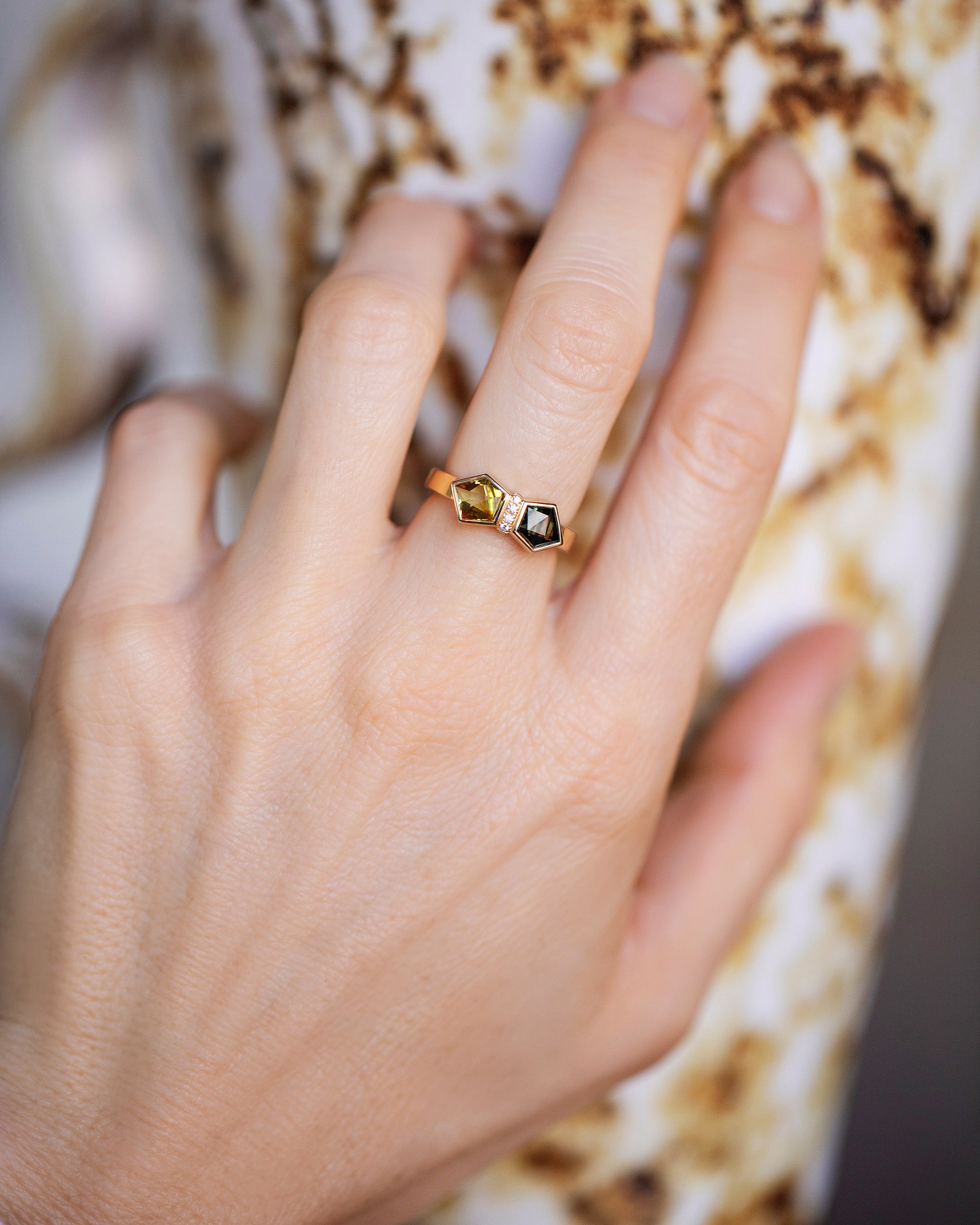 Pineapple Rain Ring on model.